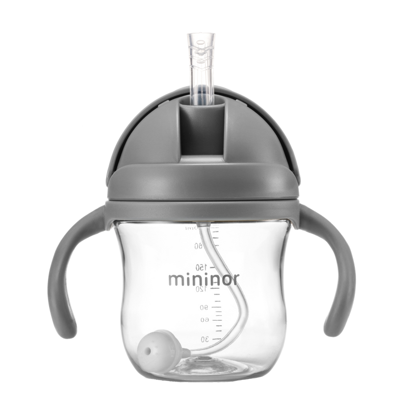 Mininor - Straw Bottle Tritan 220ml Grey Seal