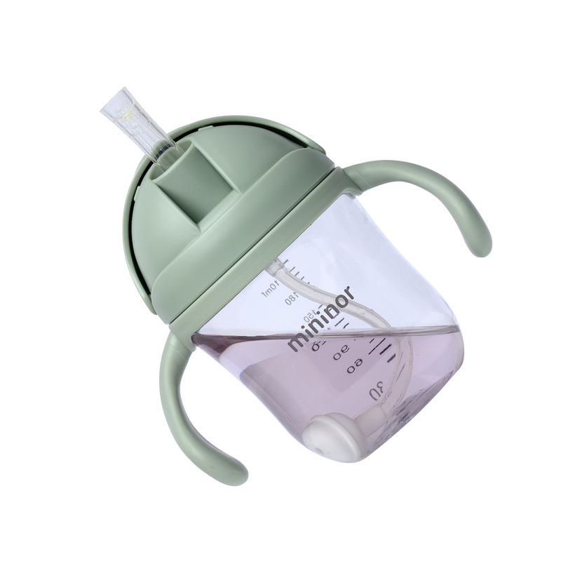 Mininor - Straw Bottle Tritan 220ml Willow Green