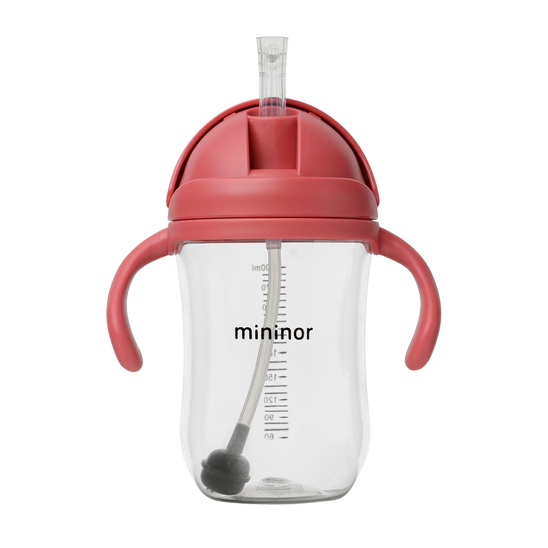 Mininor - Straw Bottle Tritan 330ml Rhubarb