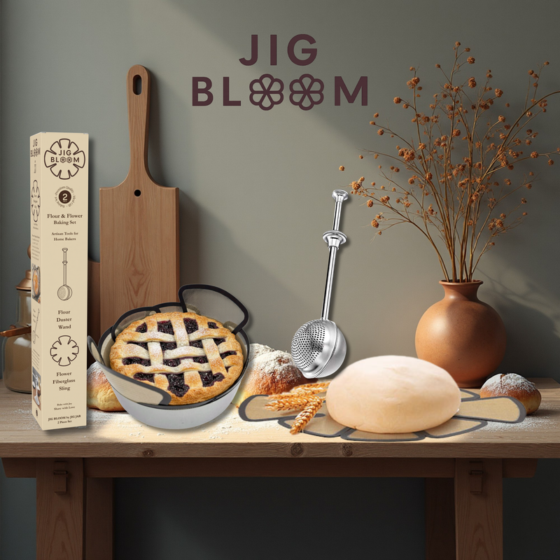 JIG BLOOM Floral Baking Set – 2 Piece (Round Sling + Flour Duster) 
