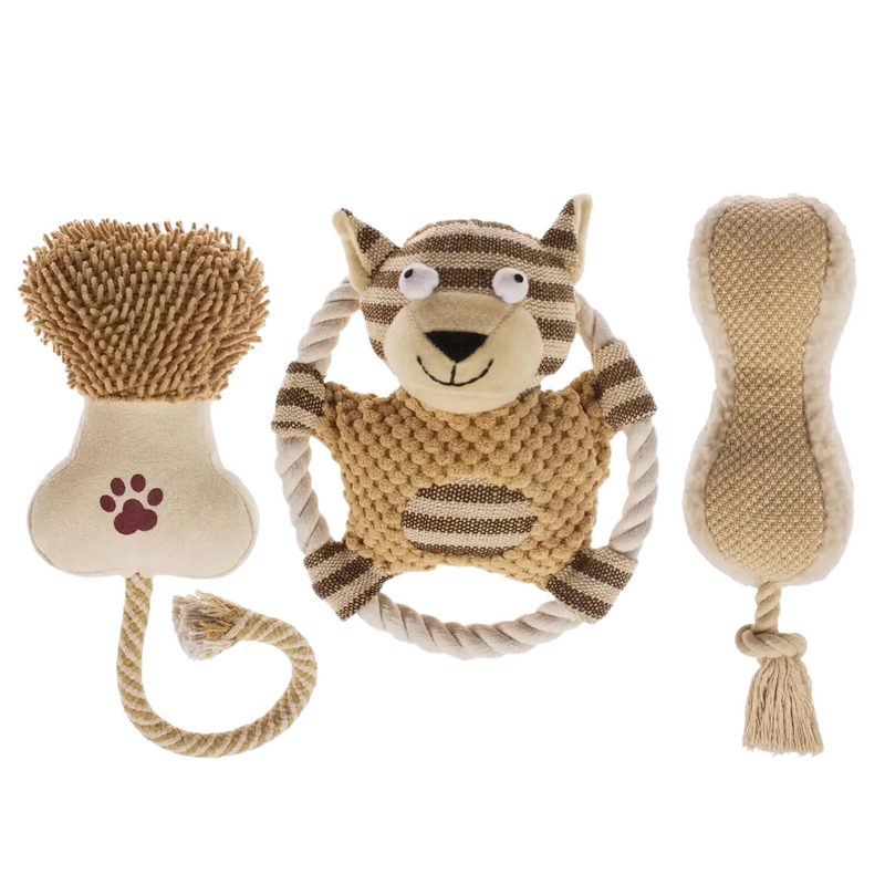 Chic Canine Comfort: 3-Piece Elegant Khaki Frisbee Plush Dog Toy Set