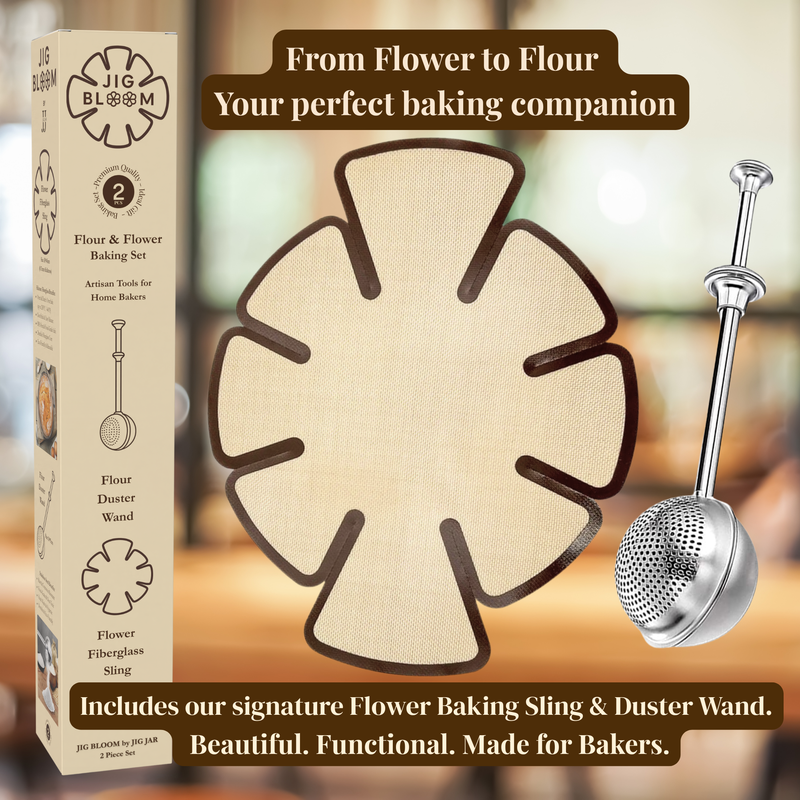 JIG BLOOM Floral Baking Set – 2 Piece (Round Sling + Flour Duster) 