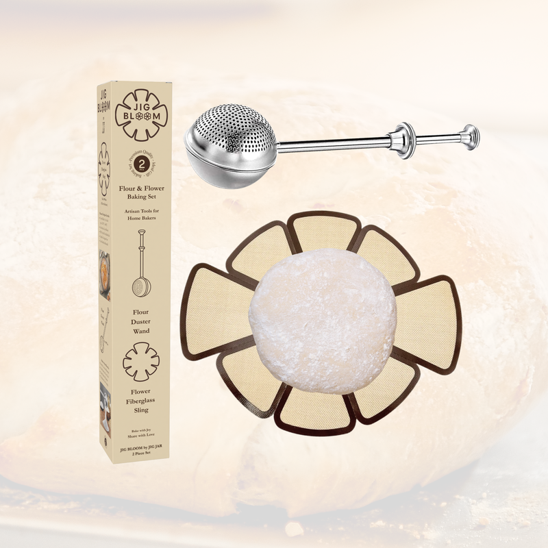 JIG BLOOM Floral Baking Set – 2 Piece (Round Sling + Flour Duster) 