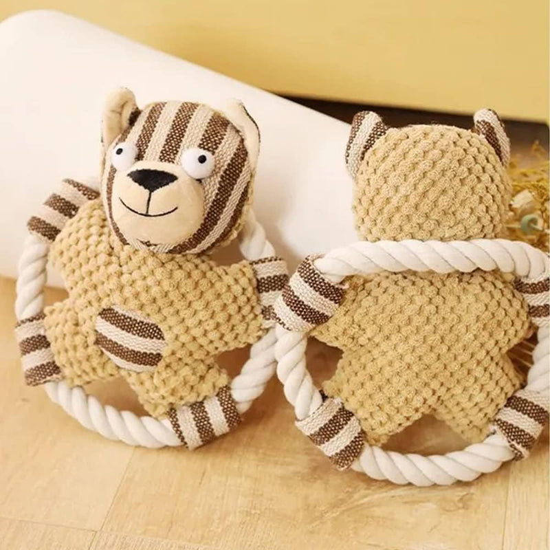 Chic Canine Comfort: 3-Piece Elegant Khaki Frisbee Plush Dog Toy Set
