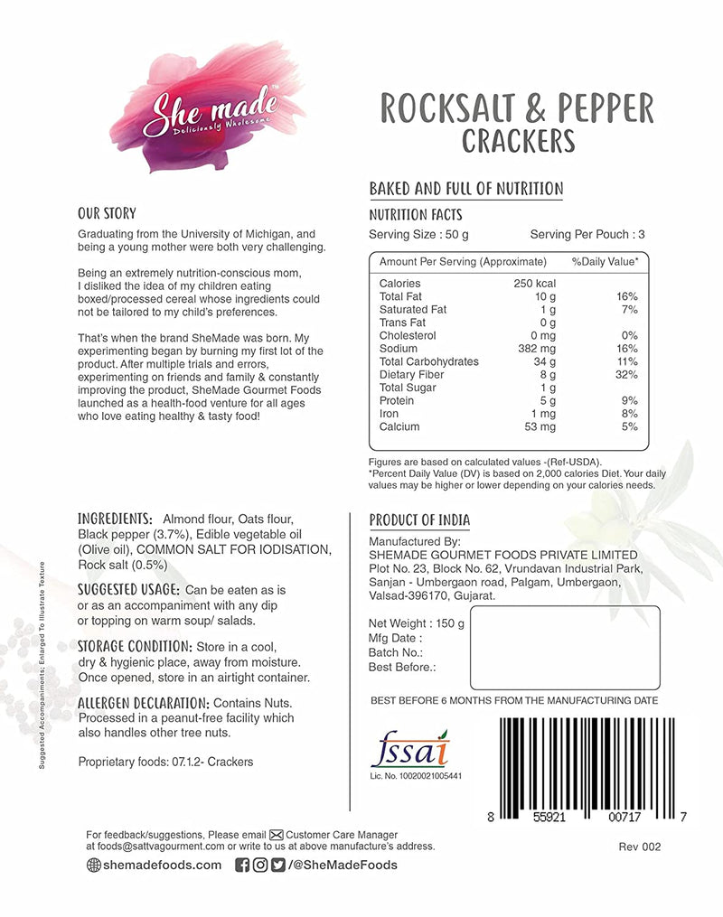 She Made Rocksalt & Pepper Crackers 150g