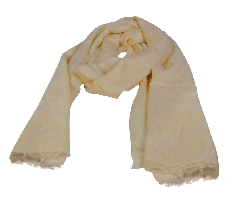Almond White-Floral Pure Pashmina Stole - Unisex