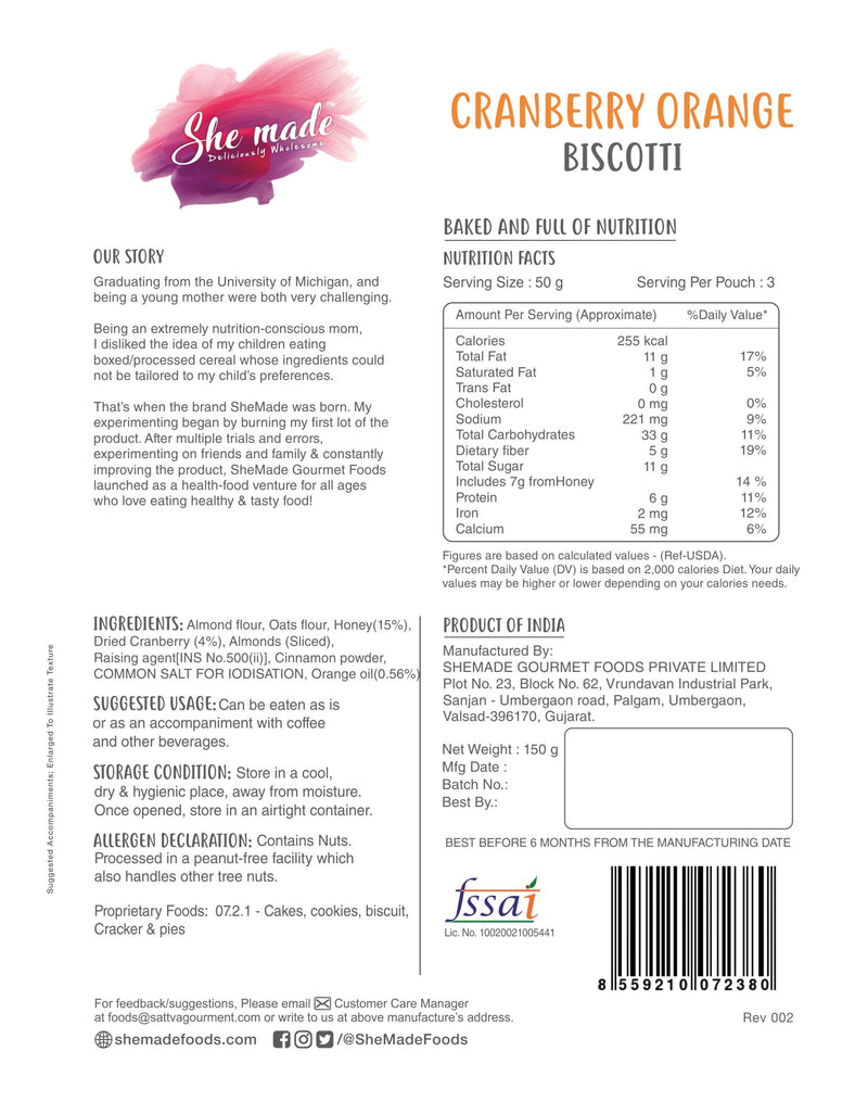 She Made Cranberry Orange Biscotti 150g