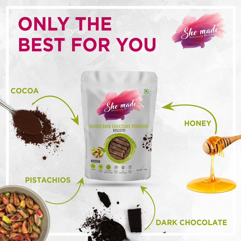 She Made Double Dark Chocolate Pistachio Biscotti 150g