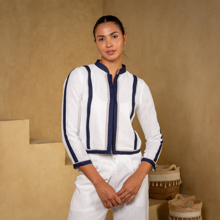 Navy Detailed Linen Jacket