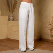 White Linen Wide-Leg Trousers