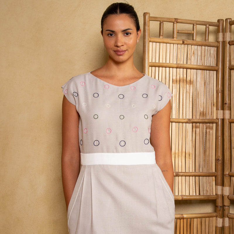 Stone Grey Embroidered Dress