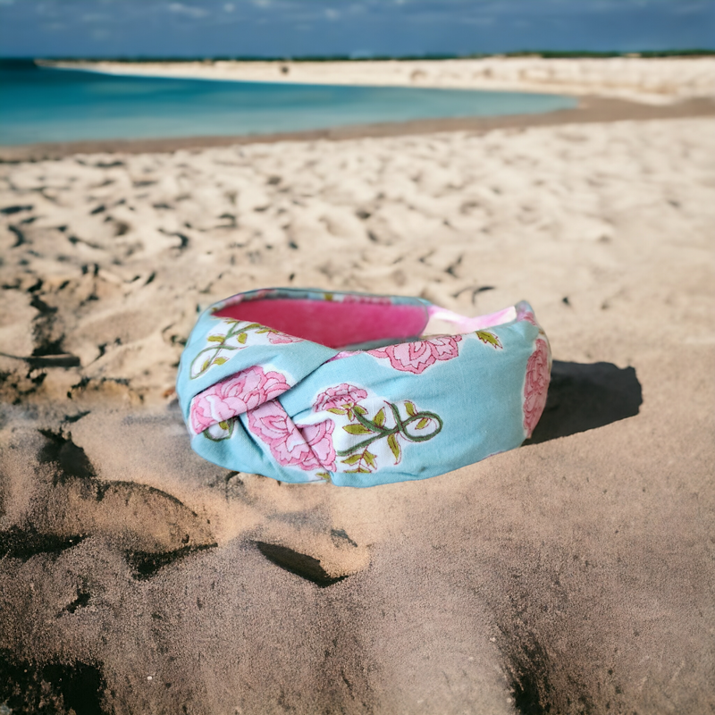 Blockprint Pink FLower Headband
