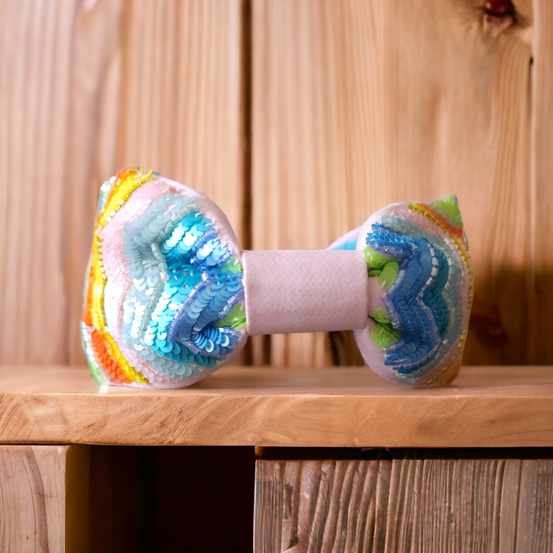 Hand Embroidered Girl Headband Multicolor Zig Zag