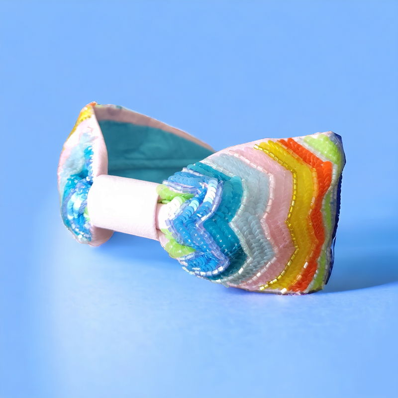 Hand Embroidered Girl Headband Multicolor Zig Zag