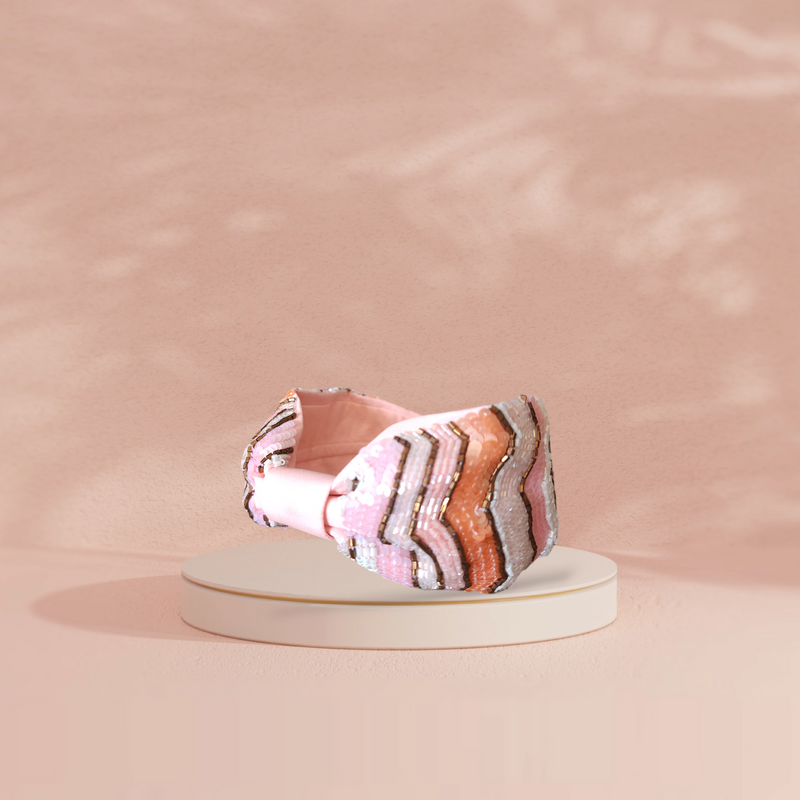 Hand Embroidered Peach Zig Zag Headband