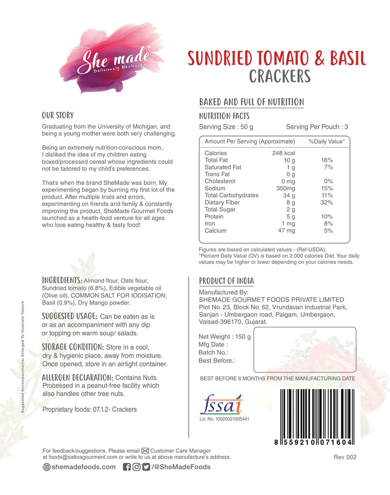 She Made Sundried Tomato & Basil Crackers 150g