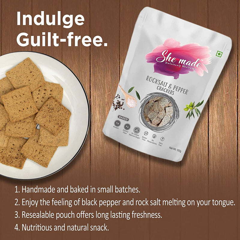 She Made Rocksalt & Pepper Crackers 150g