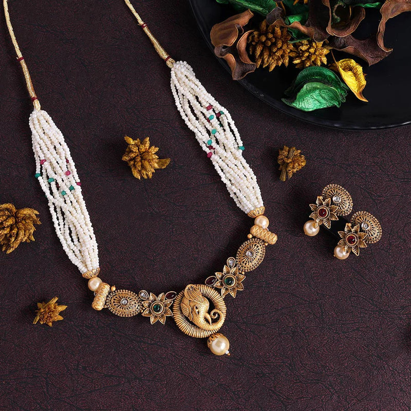 Rani & Green Color Choker Matte Gold Necklace Set (TPLN489RNIGRN) - Rani & Green