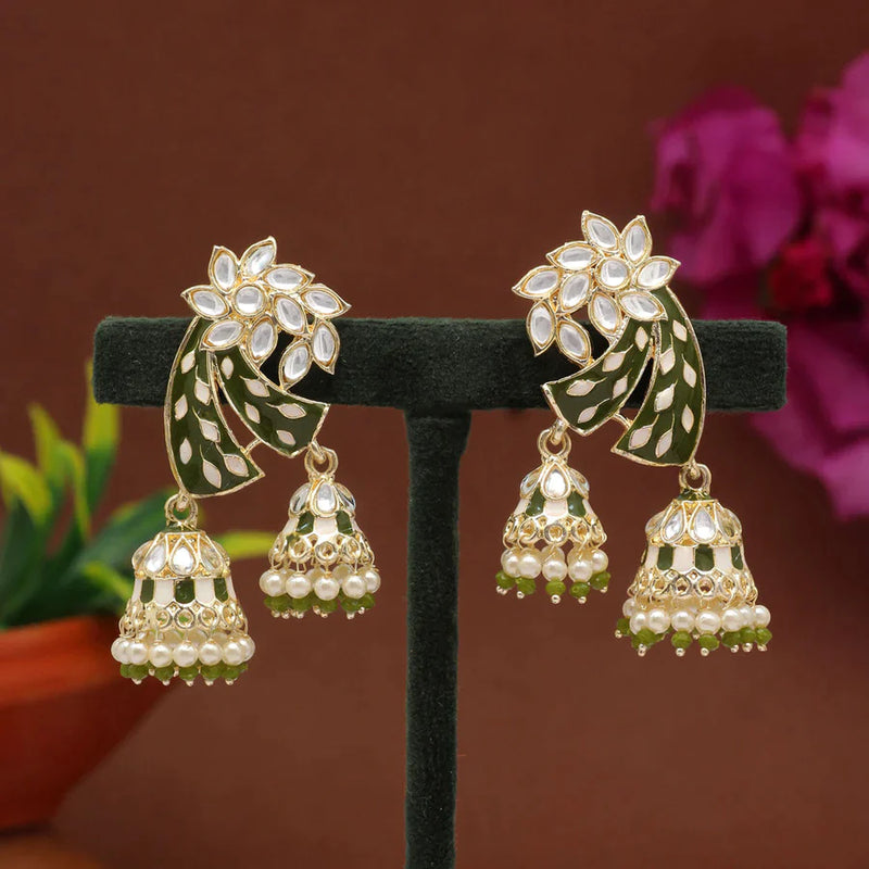 Mehandi Green Color Meenakari Earrings (MKE1766MGRN) - Mehandi Green