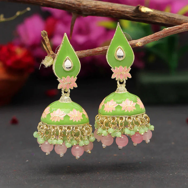 Parrot Green Color Meenakari Earrings (MKE1770PGRN) - Parrot Green