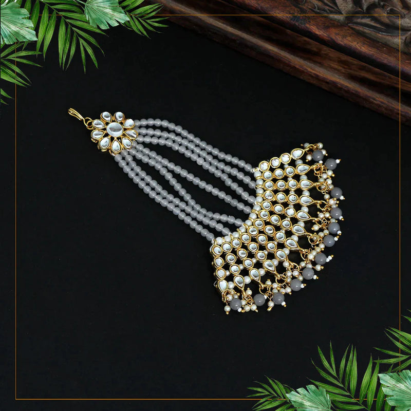 Grey Color Kundan Maang Pasa (MPS145GRY) - Grey