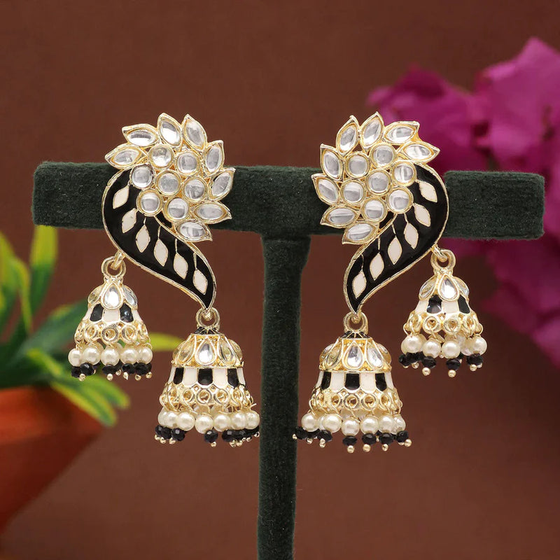 Black Color Meenakari Earrings (MKE1761BLK) - Black