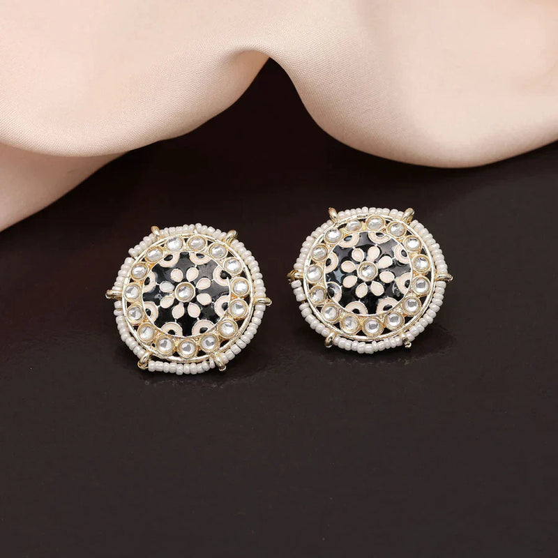 Black Color Meenakari Stud Earrings (MKE1819BLK) - Black