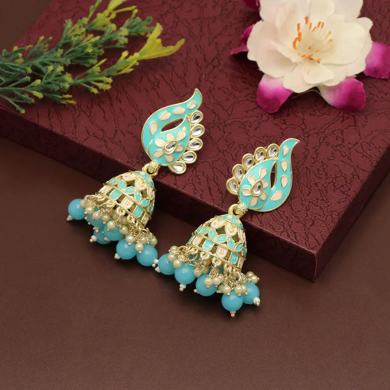 Firozi Color Meenakari Earrings (MKE1787FRZ) - Firozi