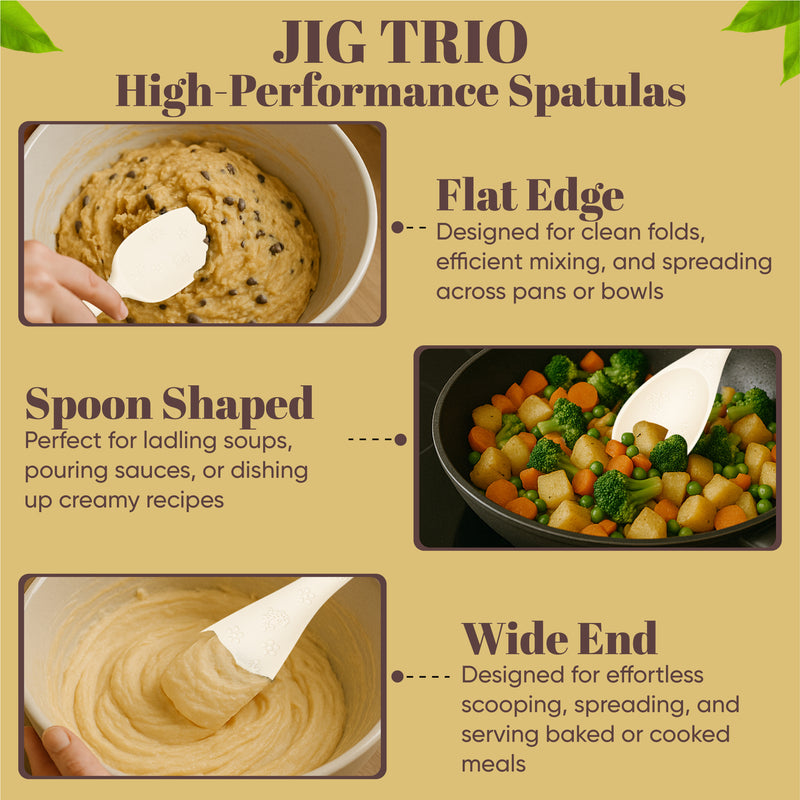 JIG TRIO 3 Piece Double Headed Silicone Spatula Set – Yellow – Heat Resistant Kitchen Tools for Baking, Mixing & Cooking – BPA Free, Dishwasher Safe, Gift Ready