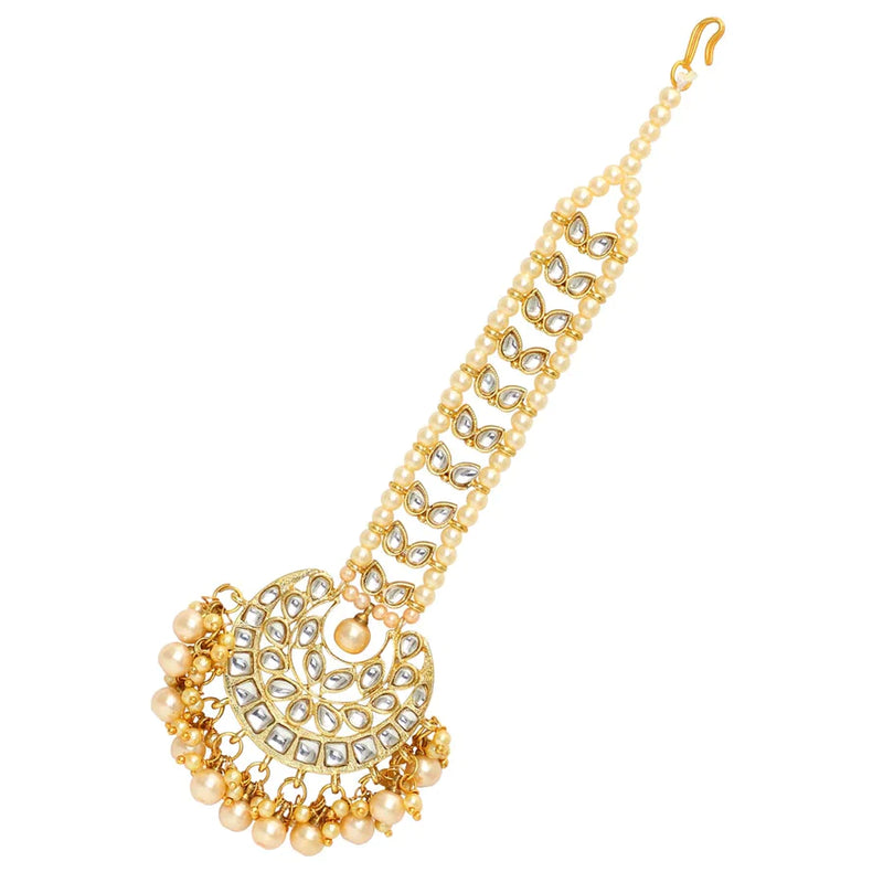 Gold Color Imitation Pearl & Kundan Maang Tikka (MTK225GLD) - Gold
