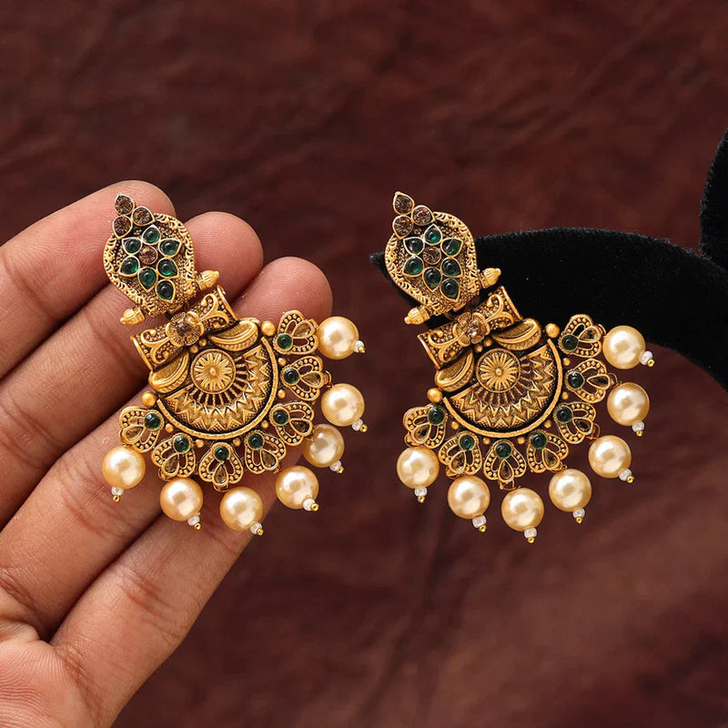 Green Color Matte Gold Earrings (MGE212GRN) - Green