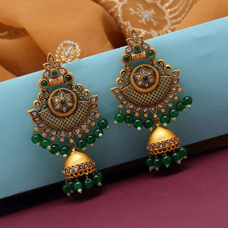 Green Color Matte Gold Earrings (MGE202GRN) - Green