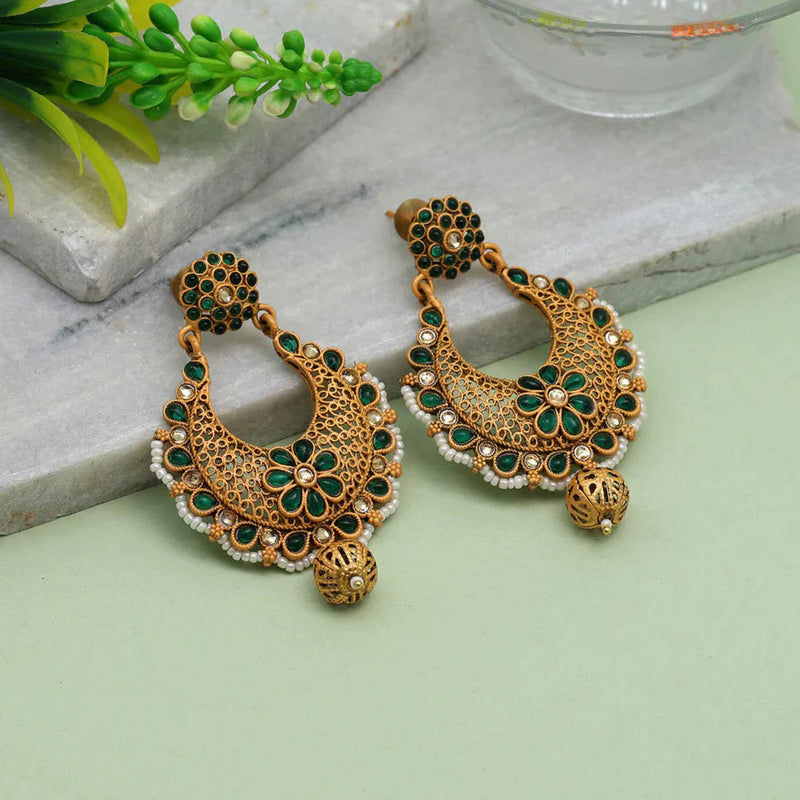 Green Color Matte Gold Earrings (MGE231GRN) - Green