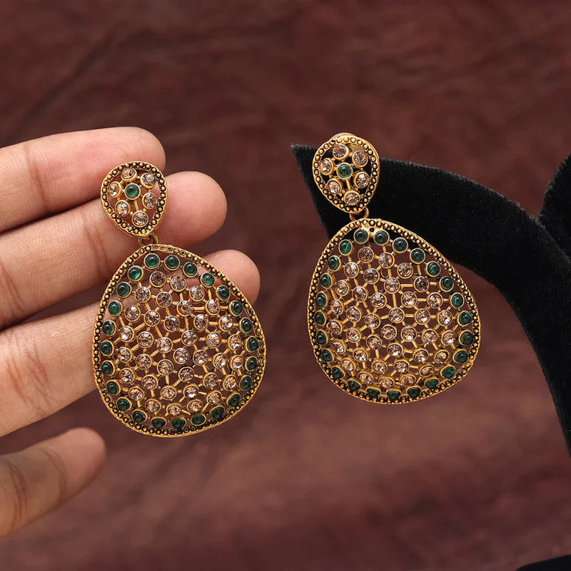 Green Color Matte Gold Earrings (MGE211GRN) - Green