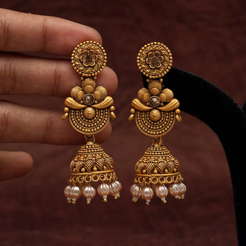 Gold Color Matte Gold Earrings (MGE210GLD) - Gold