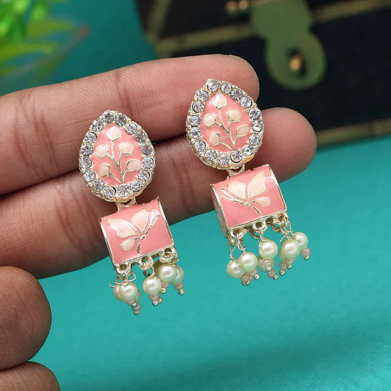 Peach Color Meenakari Earrings (MKE1888PCH) - Peach