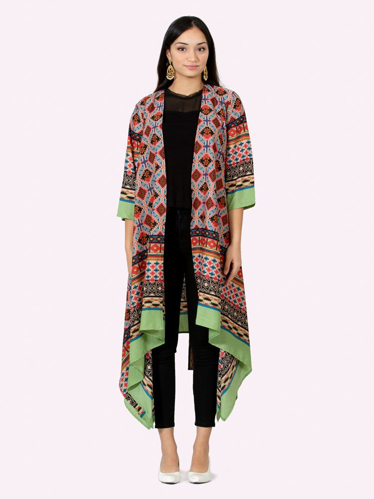 tribal print drape coat