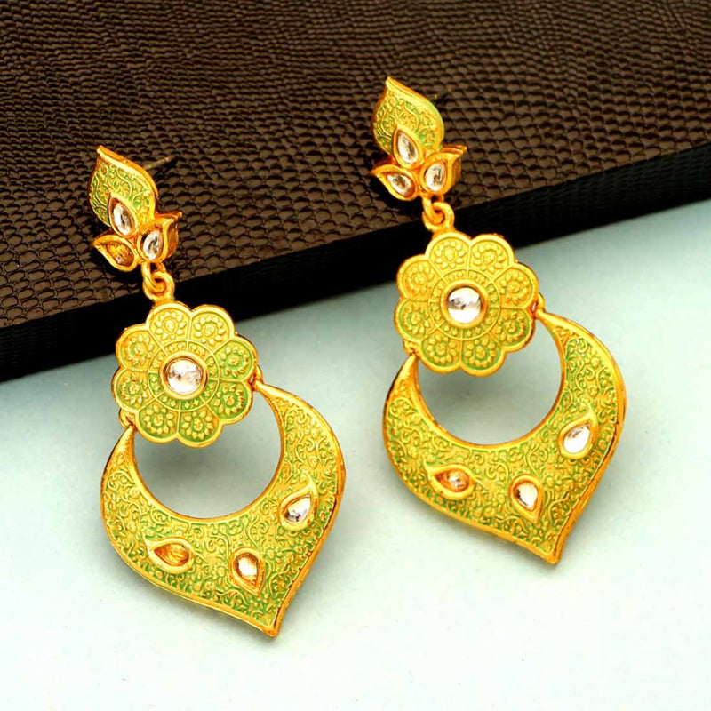 Green Kundan Work Earrings