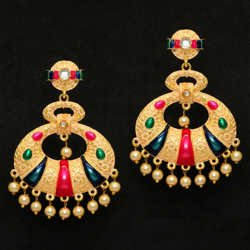 White color kundan meenakari earrings