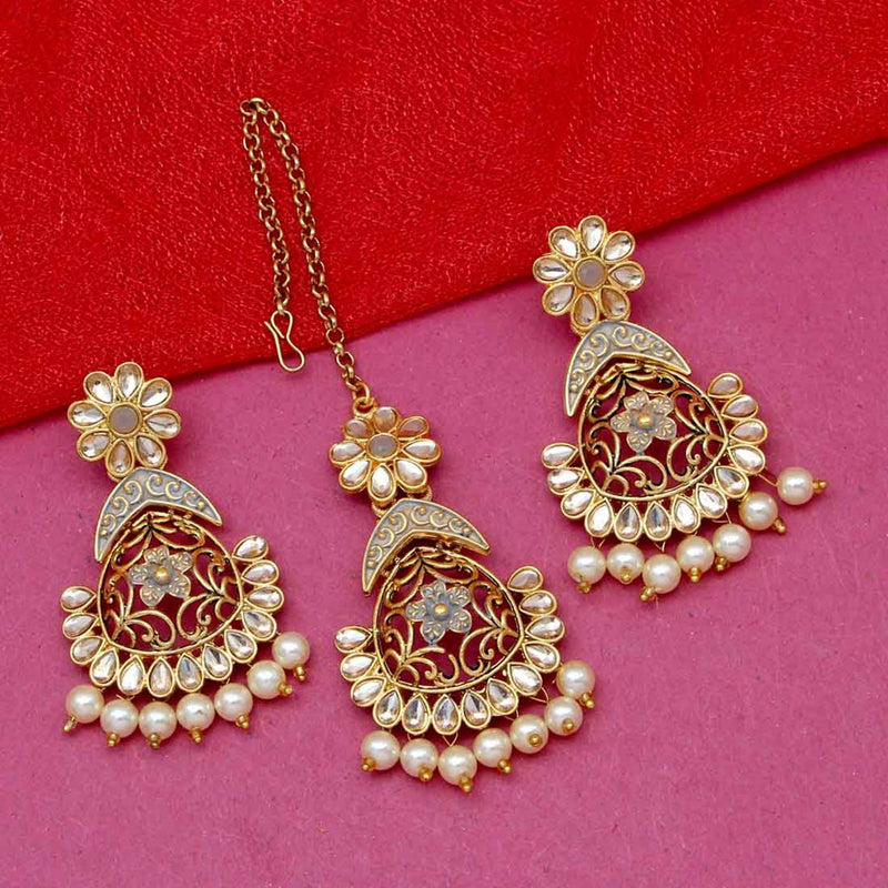 Grey earrings and maang tikka set