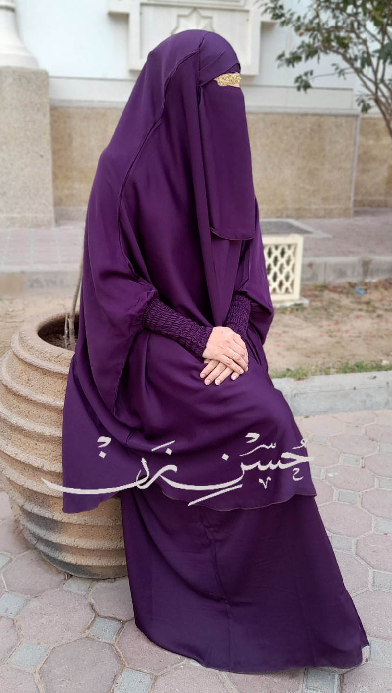 Deep Purple 3 piece Jilbab Elastic Sleeves