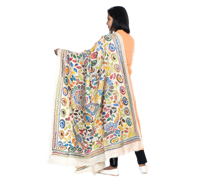 Kantha Stitched Dupatta on Tussar Base