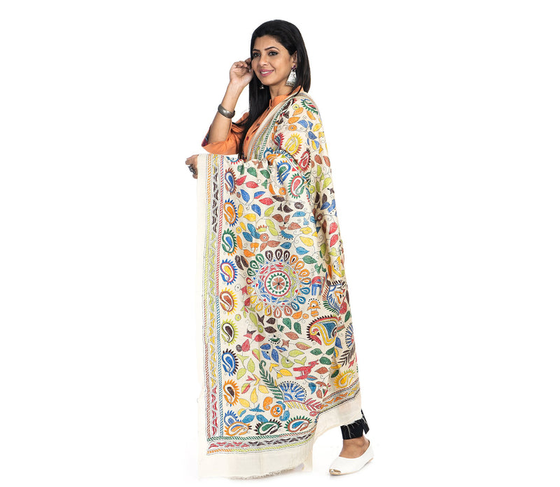 Kantha Stitched Dupatta on Tussar Base