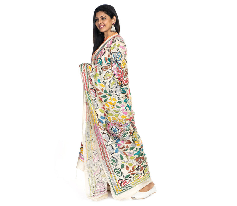 Kantha Stitched Dupatta on Tussar Base