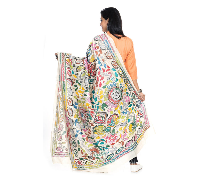 Kantha Stitched Dupatta on Tussar Base