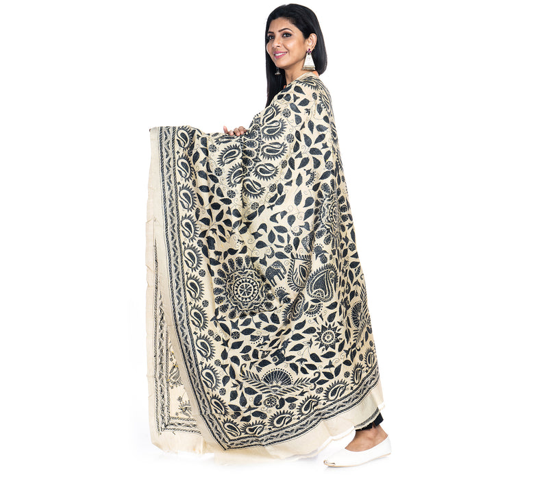 Kantha Stitched Dupatta on Tussar Base