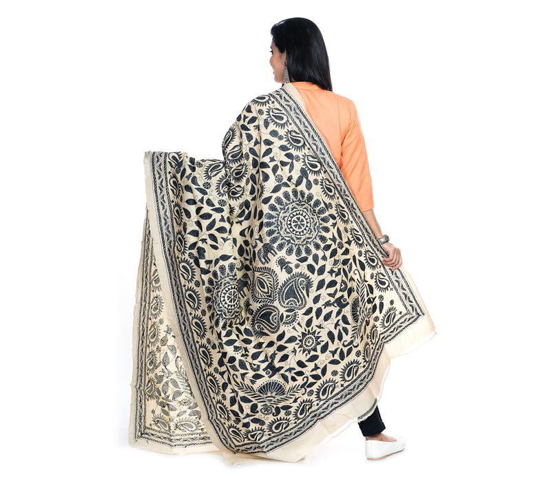 Kantha Stitched Dupatta on Tussar Base