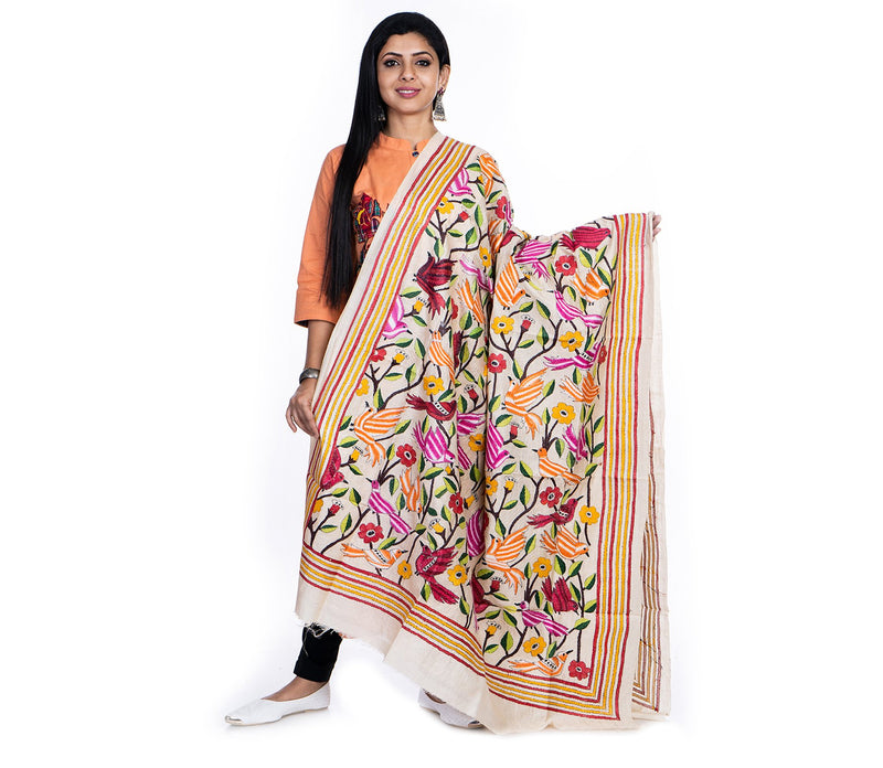 Kantha Stitched Dupatta on Tussar Base