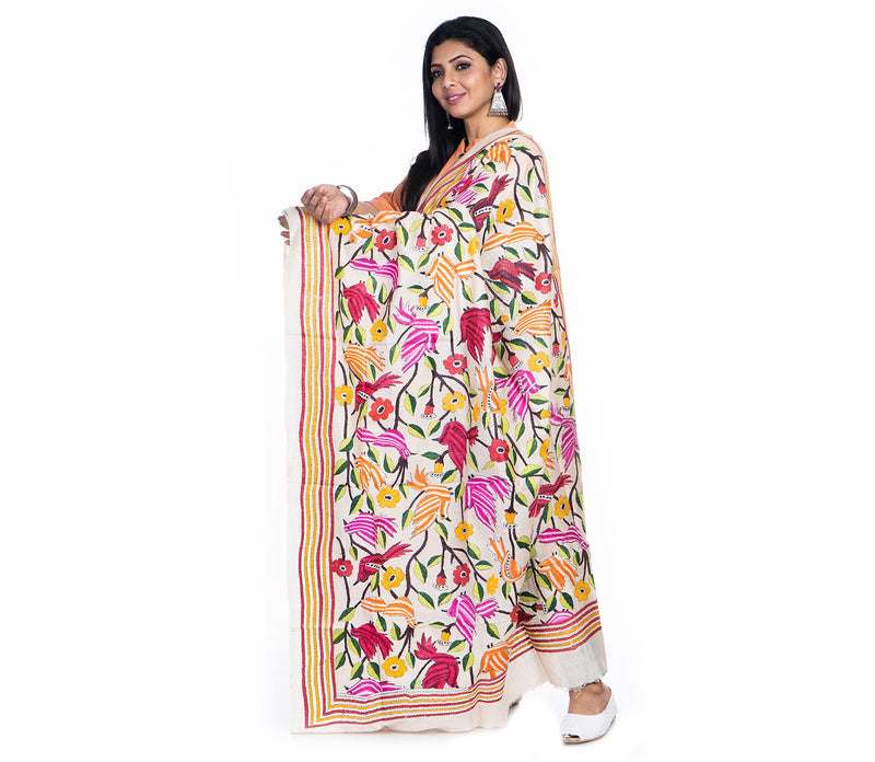 Kantha Stitched Dupatta on Tussar Base