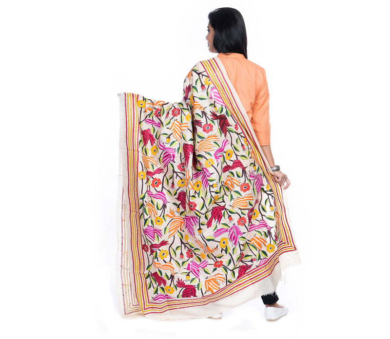 Kantha Stitched Dupatta on Tussar Base